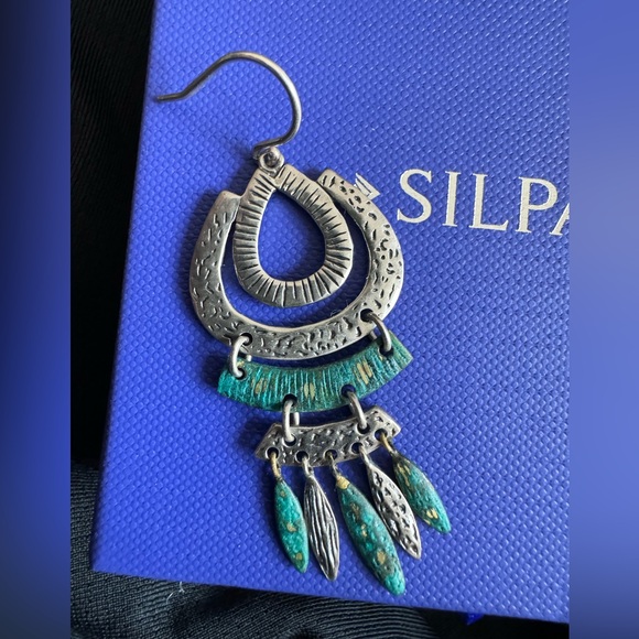 Silpada Sterling Silver And Brass Verdigris Elements Chandelier Earrings - Picture 2 of 5